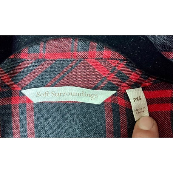 SOFT SURROUNDINGS Bennington Red Plaid Buffalo Check Button Front Dress, Sz PXS - Picture 6 of 7